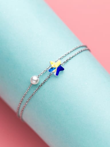 Adjustable Star Shaped Artificial Pearl S925 Silver Bracelet