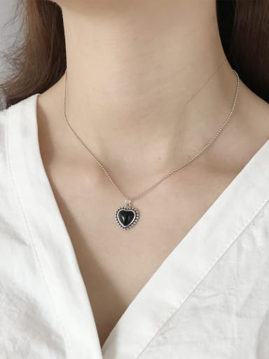 Sterling silver black agate love necklace