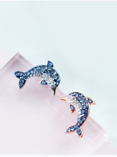 Pure silver Rhinestone gradually change the Blue Dolphin Earrings