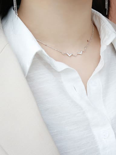 Pure silver micro-encrusted V-wave pattern short necklace