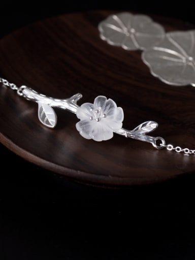 Retro style Natural Crystal Flower Leaves Pendant 925 Silver Necklace