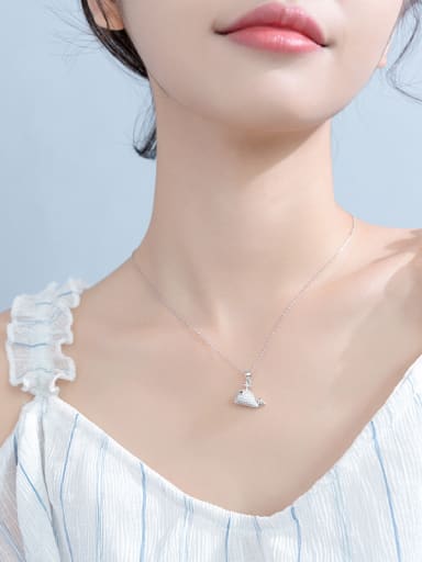 Sterling silver inlaid zircon whale cute animal necklace