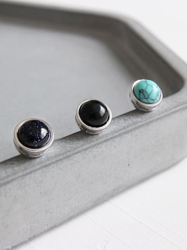 Sterling Silver half jewel style Onyx crystal blue sandstone earrings