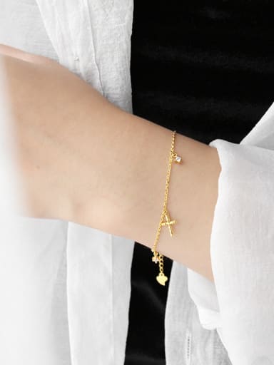 Sterling silver cross zircon slender bracelet