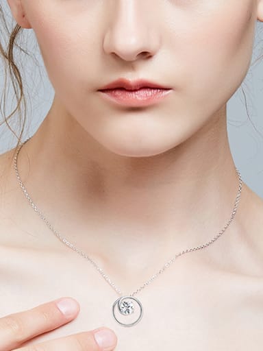 Simple Hollow Round Cubic Swarovski Crystal 925 Silver Necklace