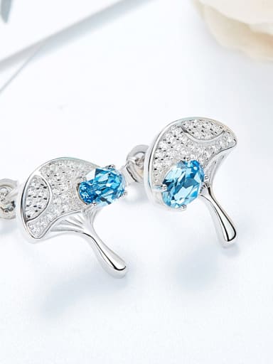 Fashion Shiny Swarovski Crystals-covered Leaf 925 Silver Stud Earrings