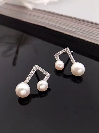 Fashion Music Symbol Freshwater Pearl Stud drop earring