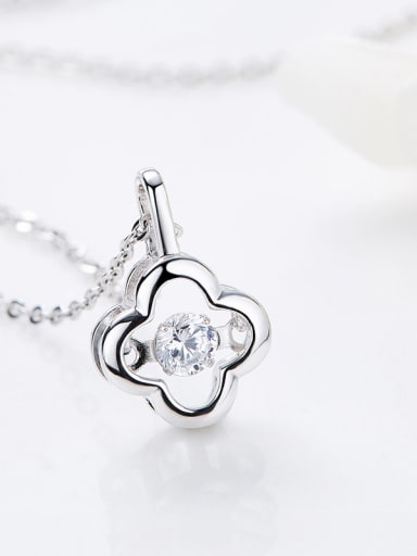 Simple Hollow Four-leaf Clover Rotational Zircon 925 Silver Pendant