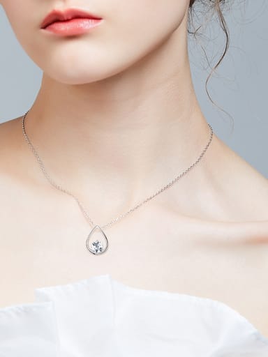 Simple Hollow Water Drop Cubic Swarovski Crystal 925 Silver Necklace