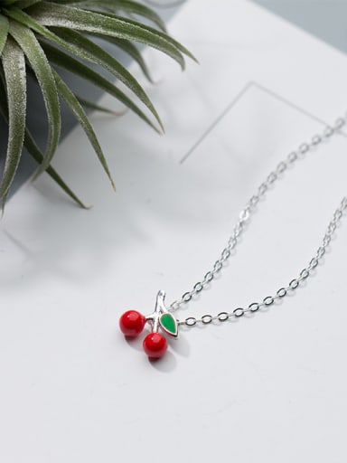 Lovely Cherry Shaped S925 Silver Glue Necklace