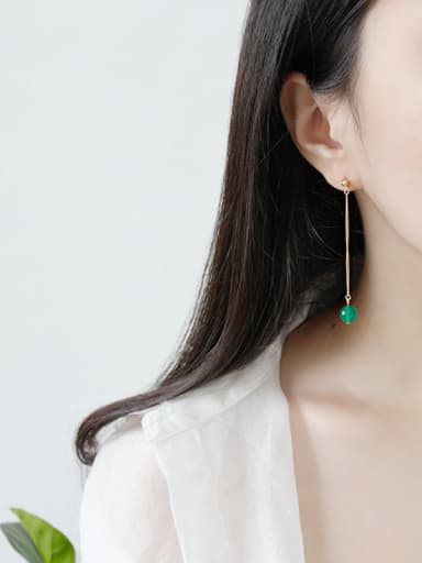 Pure silver 18k-gold green agate long earrings