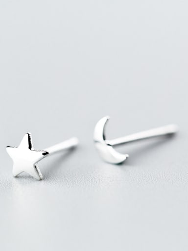 All-match Moon And Star Shaped S925 Silver Stud Earrings
