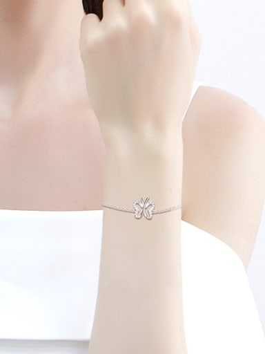 Simple Shiny Tiny Zirconias-covered Butterfly 925 Silver Bracelet