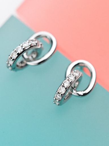 Temperament Round Shaped Zircon S925 Silver Stud Earrings