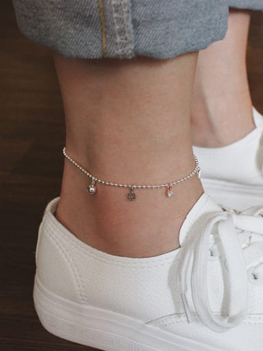 Simple Tiny Heart Cubic Zircon Silver Women Anklet