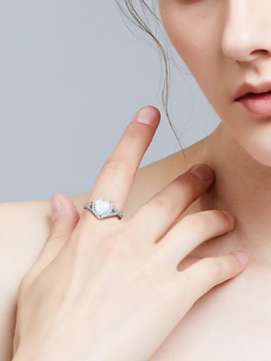 Fashion Opal stone Cubic Zirconias Heart 925 Silver Ring