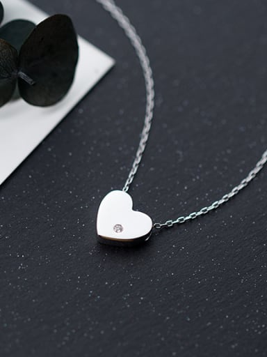 Fresh Heart Shaped Rhinestone S925 Silver Necklace