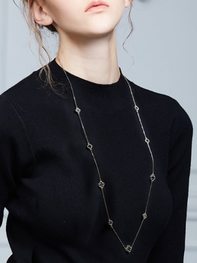 Simple Black Clovers Gold Plated Sweater Chain