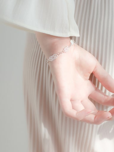 S925 silver Openwork flowers   Lace bracelet