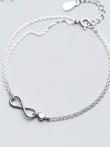 S925 Silver Bracelet Feminine Fashion Double-decker Infinite infinityBracelet Sweet Heart Hand S2419