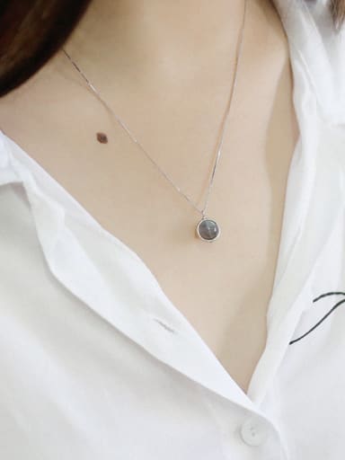 Simple Round Stone Pendant Silver Necklace