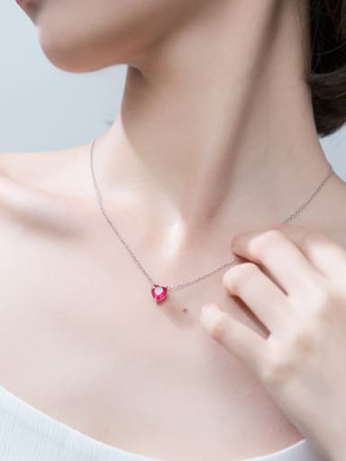 Simple Red Zircon Love 925 Silver Necklace