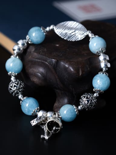 Retro style Natural Blue Beads 925 Silver Bracelet