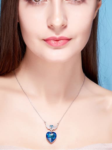 Blue Heart Shaped with Wings Necklace