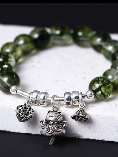 Phantom Green Crystal Fortune Cat Bracelet