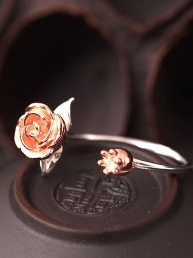 S925 Silver Rose Flowers Opening Ring