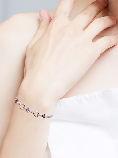 Fashion Hollow Heart Purple Zirconias 925 Silver Bracelet