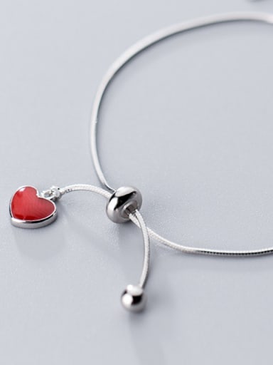 925 Sterling Silver With Platinum Plated Cute Heart Bracelets