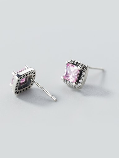 Vintage Square Shaped Pink Zircon Stud Earrings