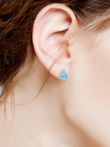 Fashion Tiny Triangle Opal stone Cubic Zirconias 925 Silver Stud Earrings