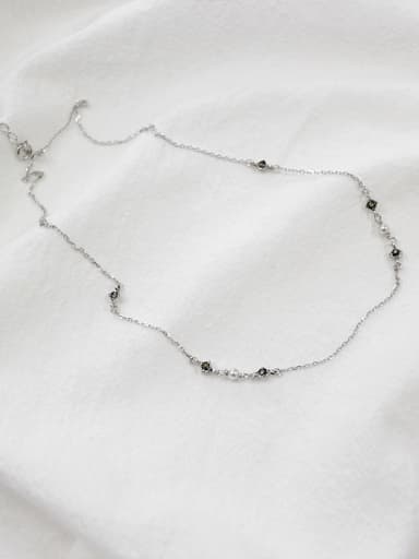 Fashion Black Zirconias Little Artificial Pearls Silver Necklace