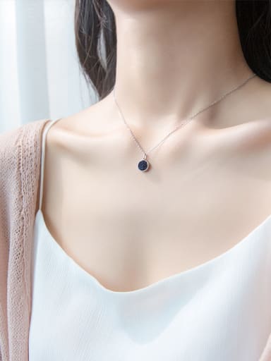 Temperament Blue Round Shaped Crystal S925 Silver Necklace