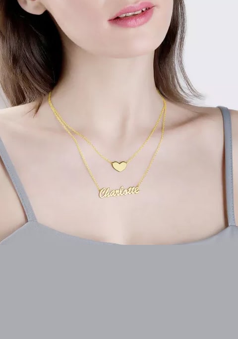 Customized Two Layers Personalized Heart Name Necklace Artnina Com