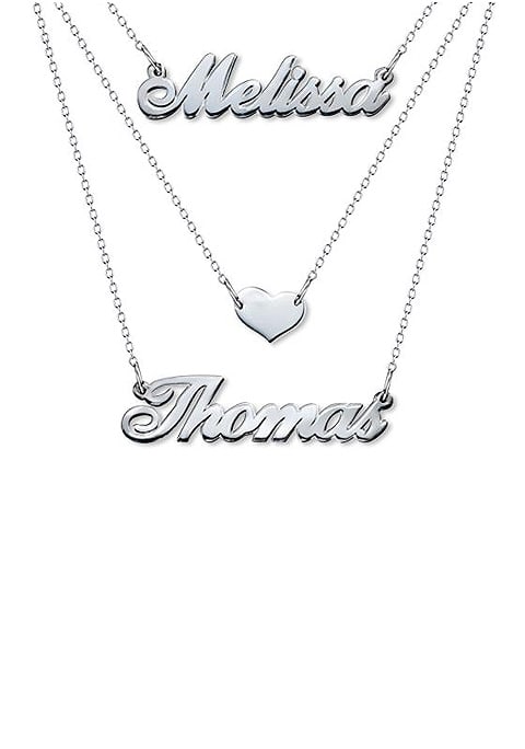 Three Layers Personalized Heart Name Necklace Silver Artnina Com