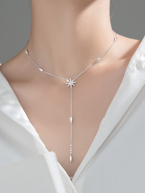 925 Sterling Silver Snowflake Diamond Star Yshaped Long Tassel