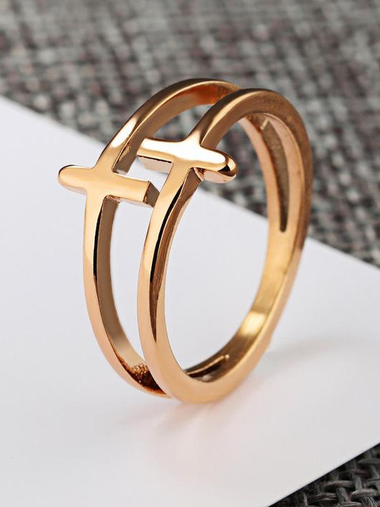 Stainless Steel With Rose Gold Plated Fashion Cross Rings - 1000033936