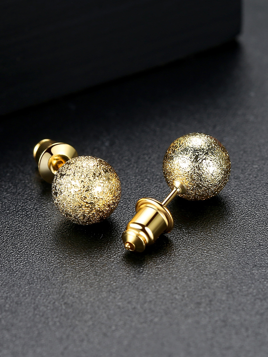 Copper With 18k Gold Plated Simplistic Ball Stud Earrings 1000031907