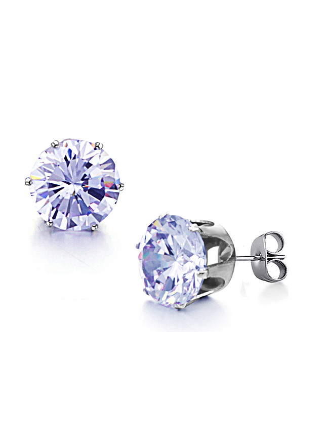 Simple Tiny Purple Zircon Titanium Stud Earrings - 1000017543