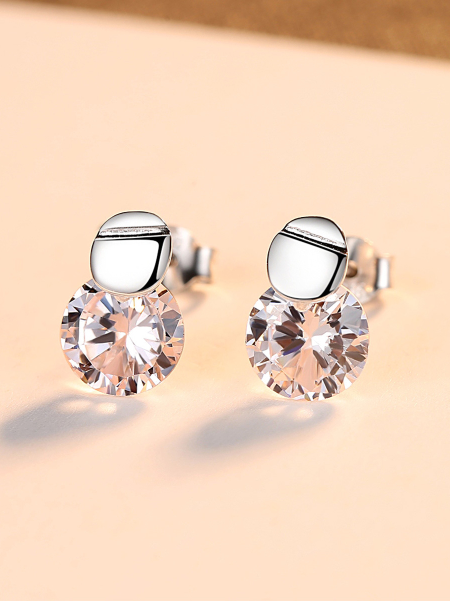 925 Sterling Silver Withd Cute Round Crystal Stud Earrings 1000032334