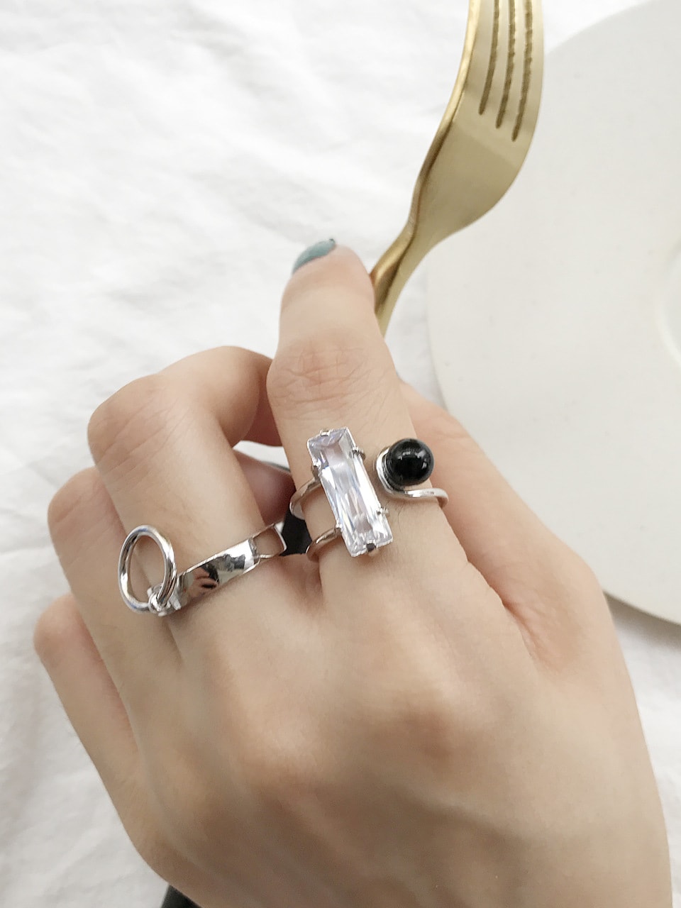 925 Sterling Silver Geometric Minimalist Midi Ring 1000089097