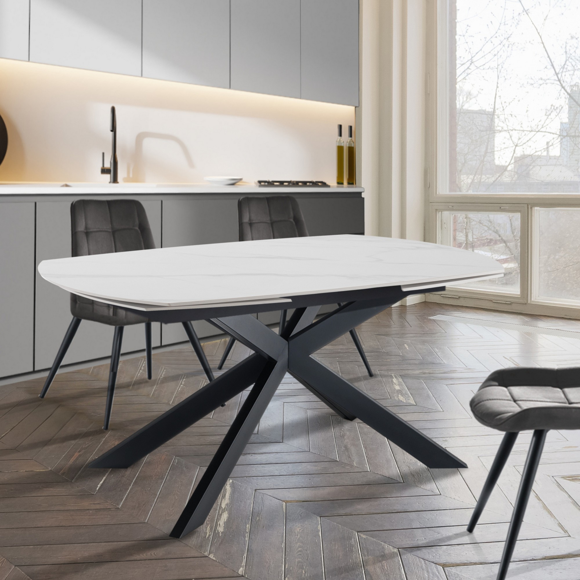 TAVOLO ALLUNGABILE TUAM PIANO IN CERAMICA FINITURA MARMO ORESTELUCHETTA - Foto 6 di 13