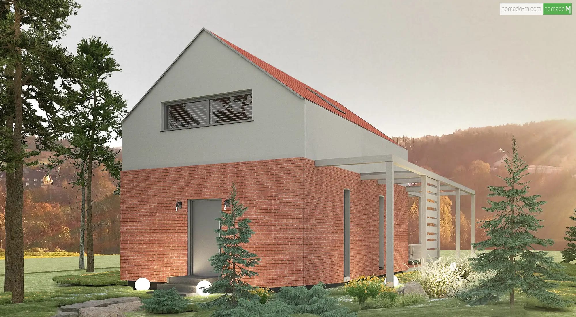 nomadoM - domy modułowe z pergolą i drewnianym tarasem to projekt domu Optimo