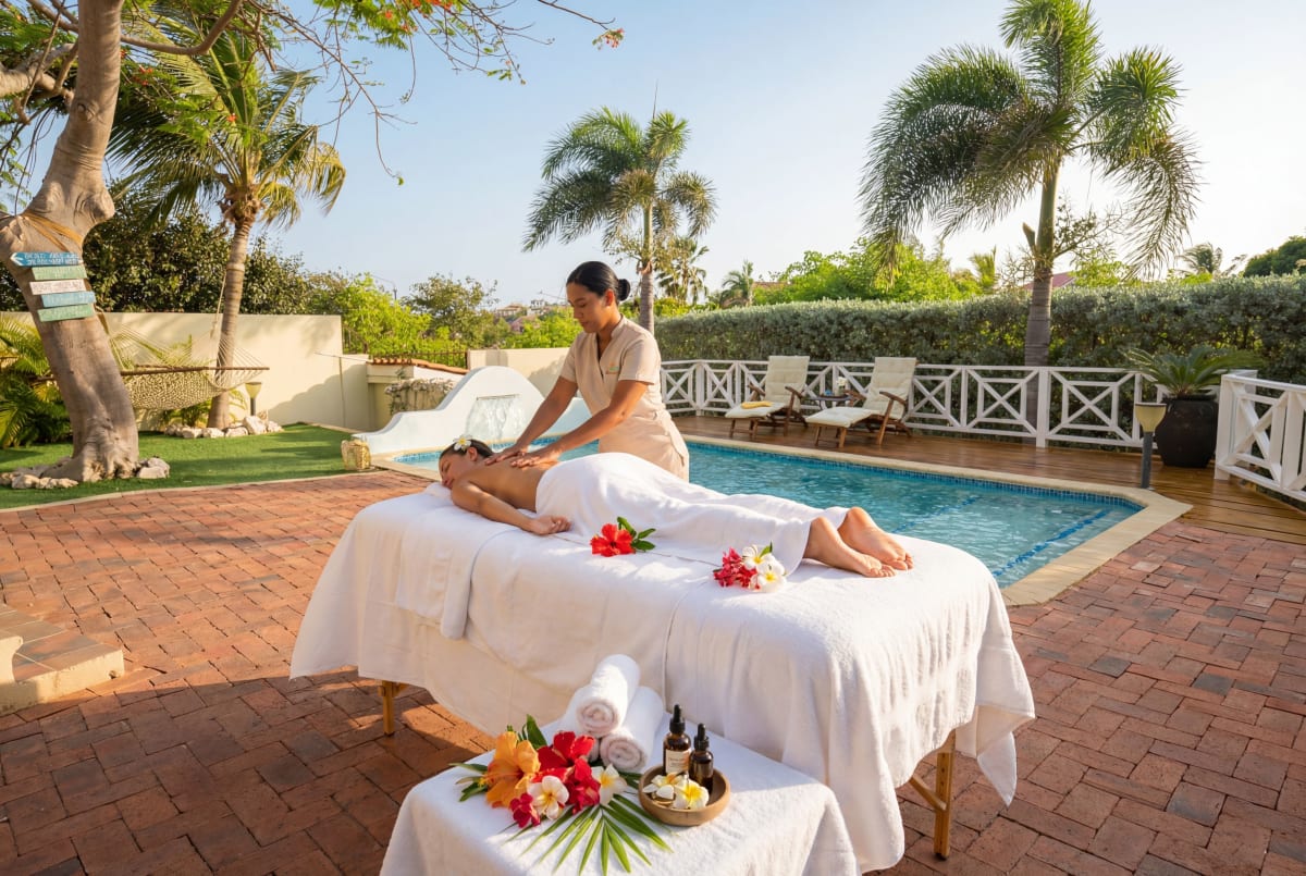 A quiet poolside massage at the estate.