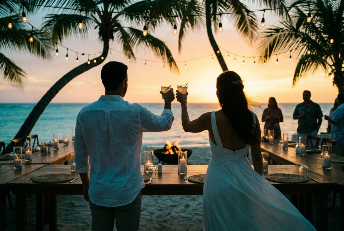 Eight days married. 'Nothing but smiles since we landed.'