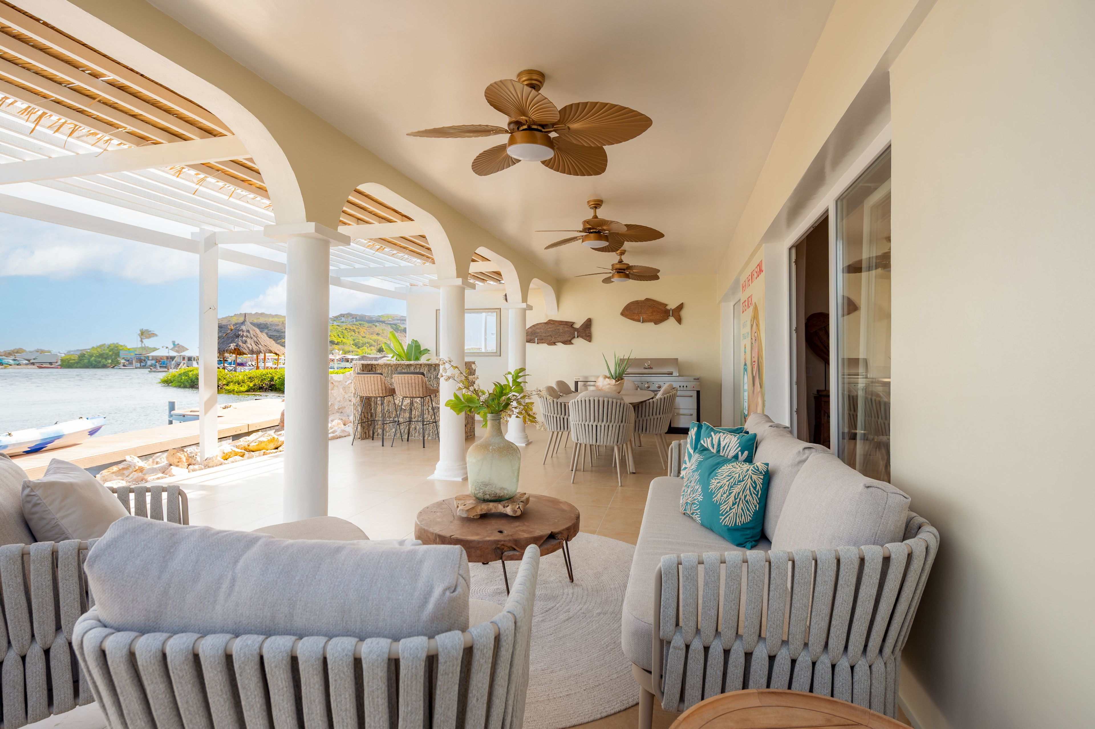 Bright open-plan living and pool at Castaway Beach estate, Jan Thiel, Curaçao