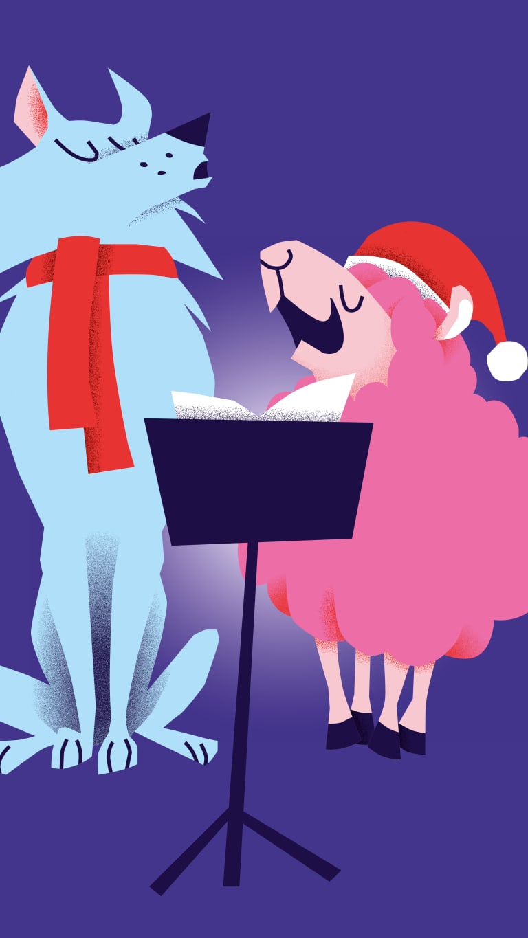 Illustration Wolf und Schaf singen gemeinsam